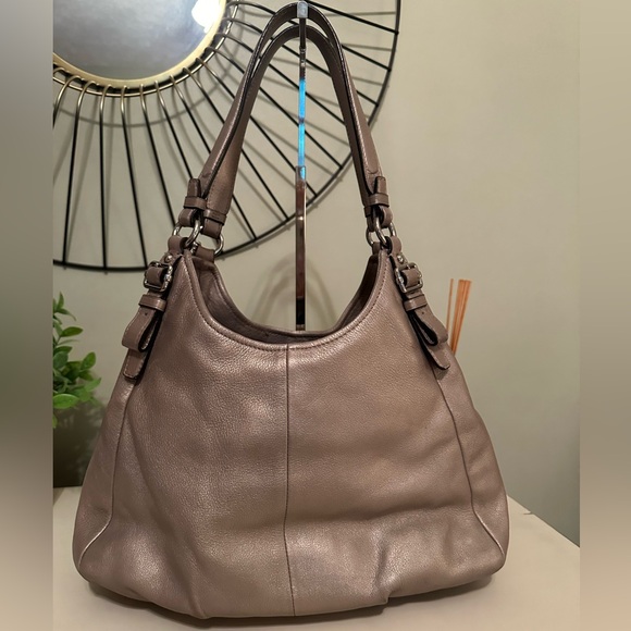 Coach Maggie gold/tan shimmer color large 3 pocket purse with free gift! - Picture 9 of 16